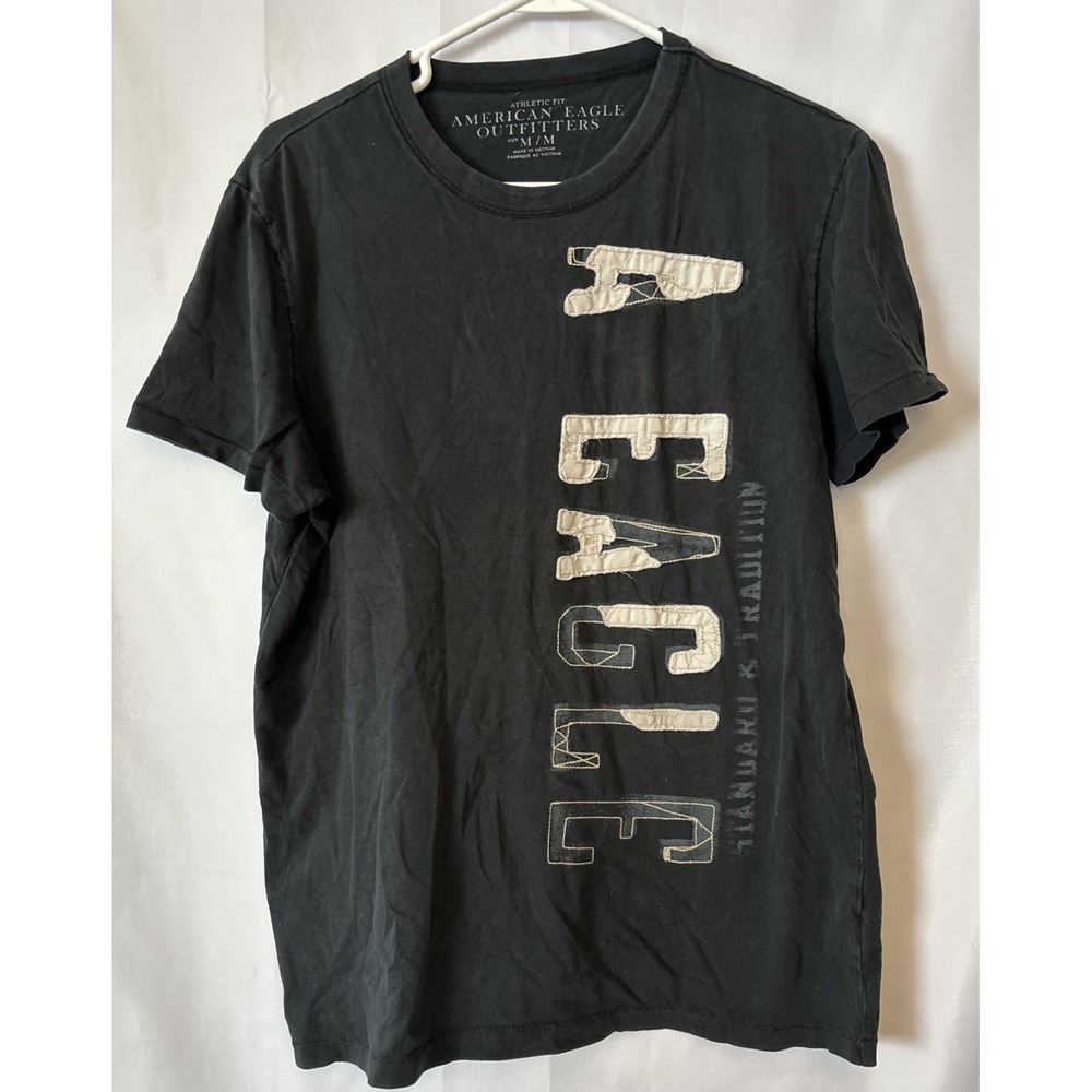 American Eagle Men's Shirt Med Athletic Fit LOGO material Applique Vertical‎